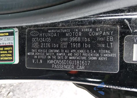 2006 Hyundai Elantra Gls/Gt from USA, damaged, VIN KMHDN56D16U181617